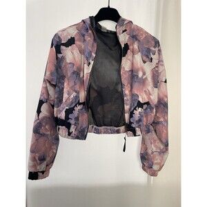 Forever 21 Cropped Hoodie Bomber Floral Jacket Pockets Full Zip SZ XS
